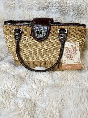 Rosetti Natural Raffia Tote with Dark Brown Croc Trim
